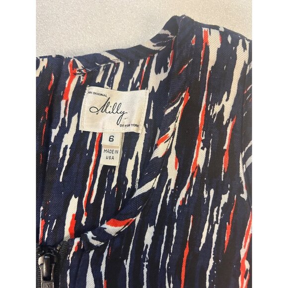 Milly Womens Abstract Print Sleeveless Dress W/ Pockets Size 6 Linen Silk - Picture 5 of 5